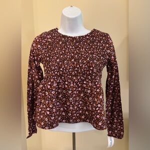 Carter's Brown Floral Smocked Peplum Long-Sleeve Top